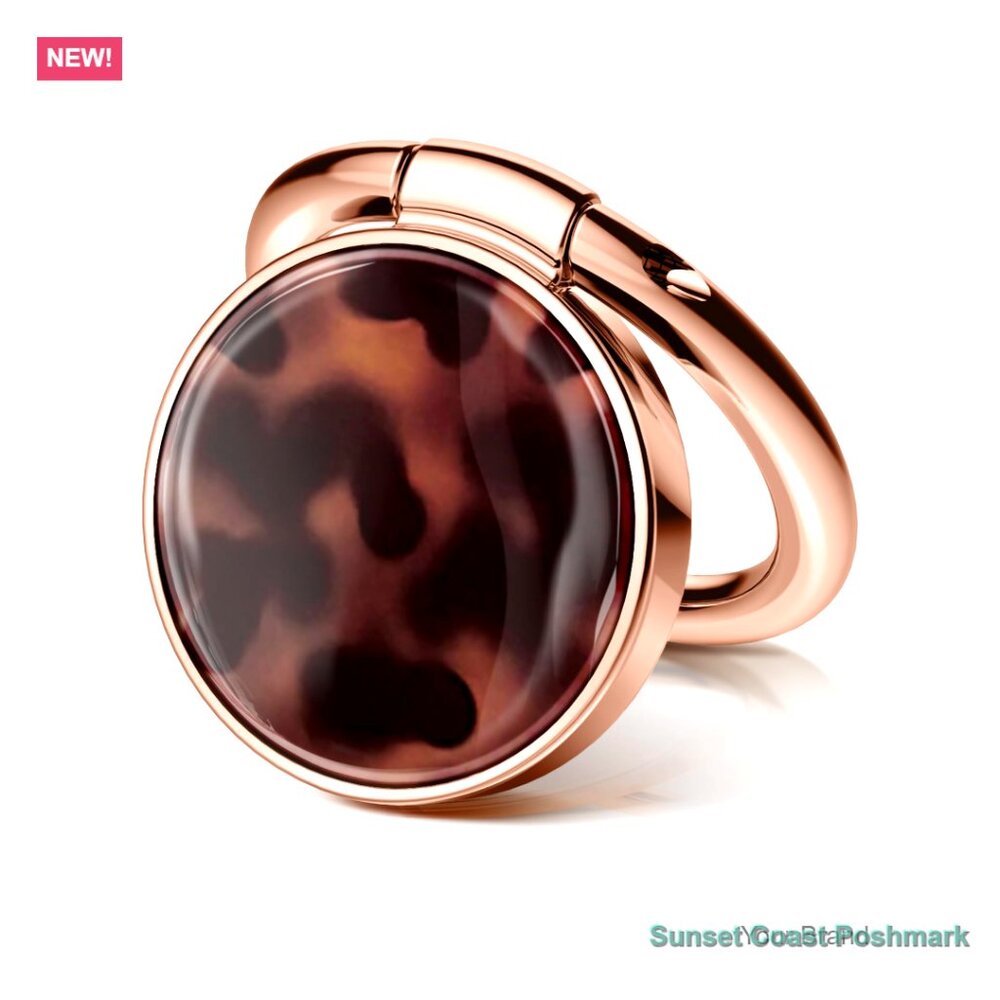 Tortoiseshell Cell Phone Ring Holder Gold Tone Kickstand 360° Rotation Grip